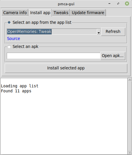 Screenshot of the user interface of pmca-gui.