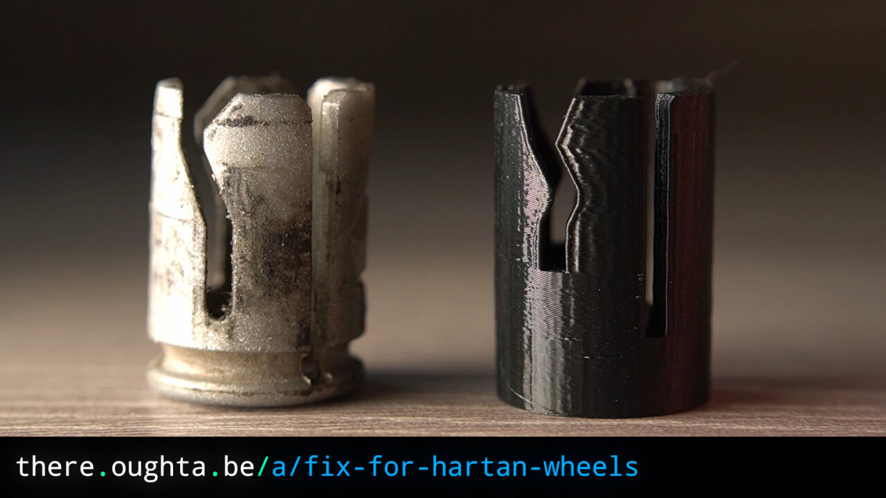 Thumbnail of a youtube video showing the printed part next to the original part.