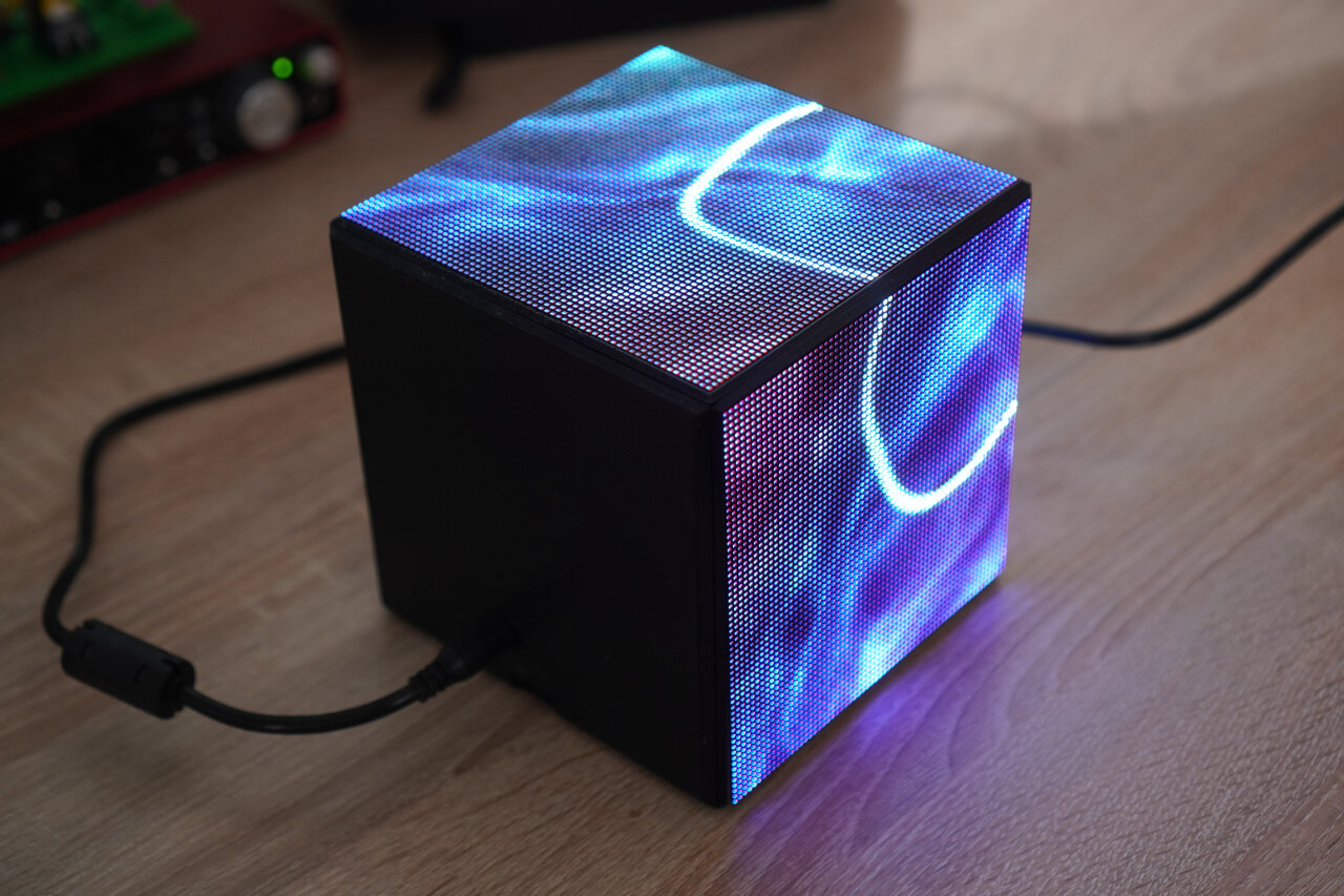 Photo of the back of the cube, showing that there is not a panel on every side.