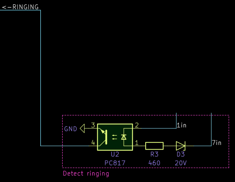 Excerpt of the circuit diagram showing only the circuit to detect the ringing state.